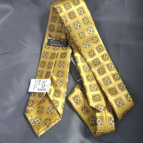❤️NWT JOS A BANK SIGNATURE COLLECTION LUXURY 100% Silk Tie Black Lt Blue Gold - Picture 5 of 8